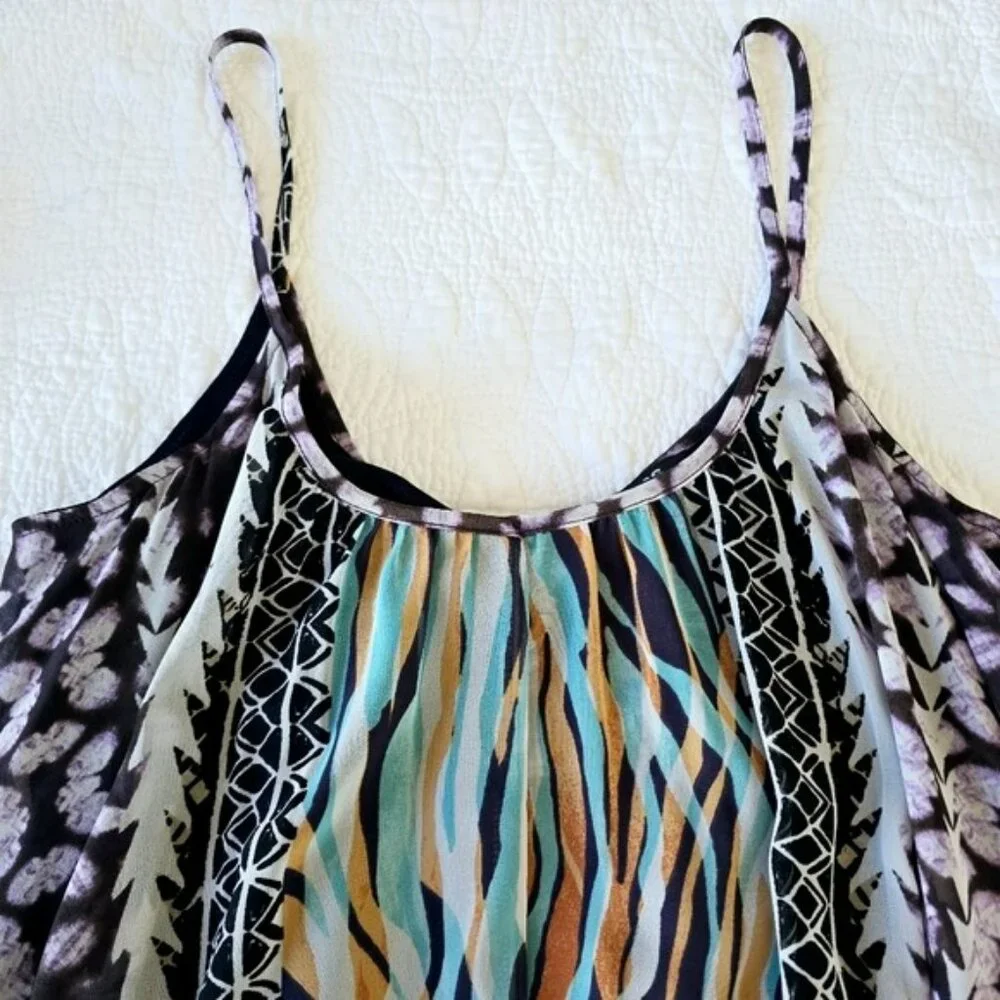 Express Boho Sleeveless A-Line Mini Dress Multicolor Sundress Beach Vacation XS - Picture 6 of 13